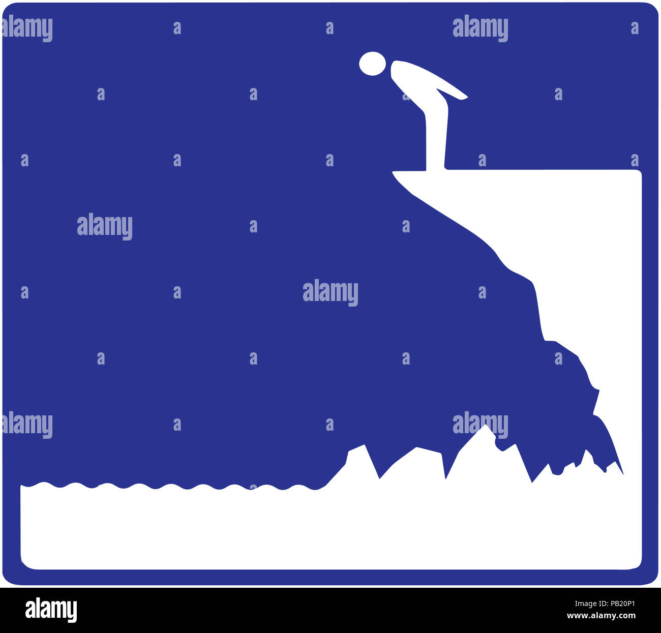 Un grafico che mostra una persona guardando in giù su di una scogliera. Può essere utilizzato per diversi scopi Foto Stock