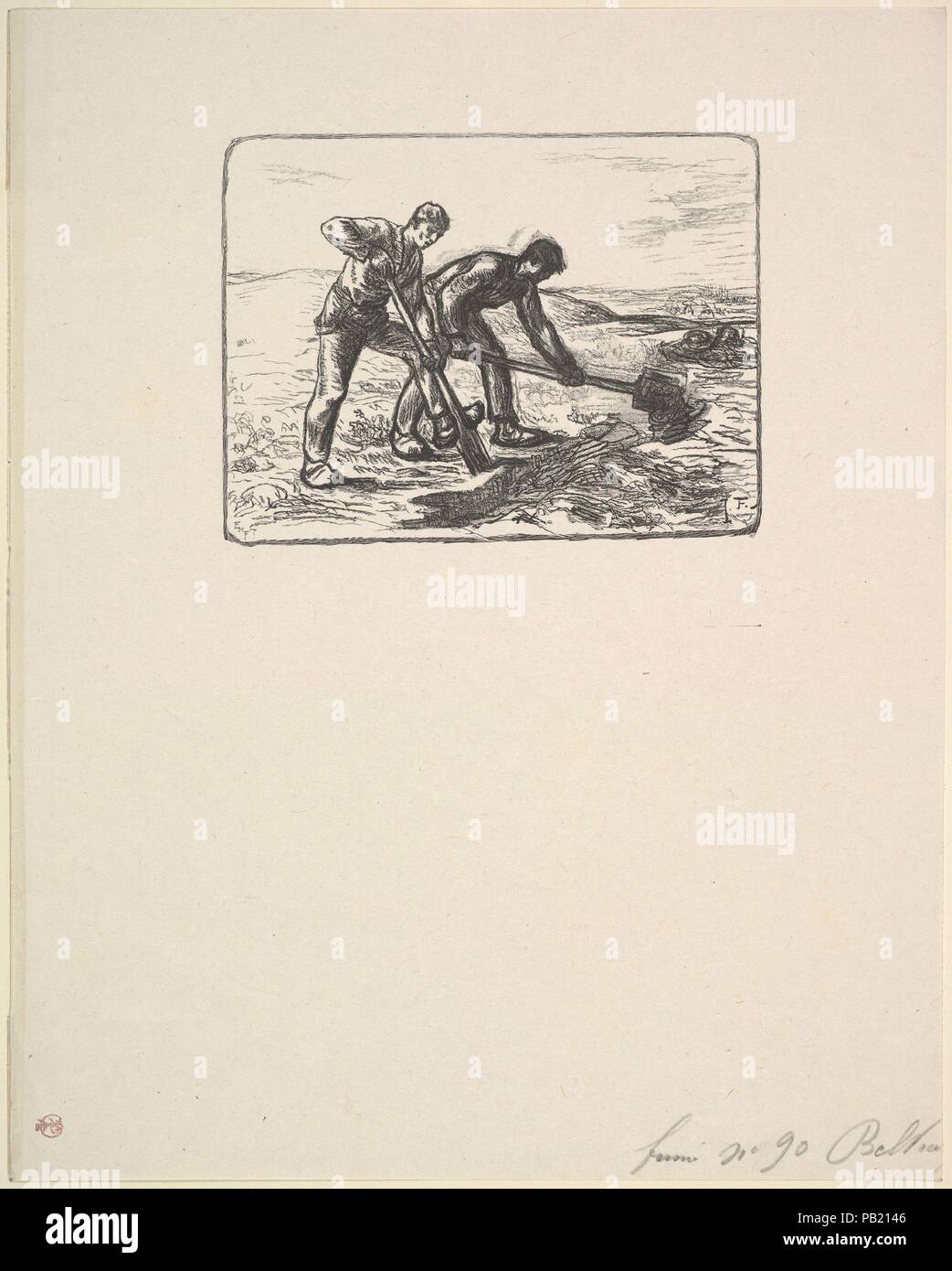 L'escavatrice. Artista: Dopo Jean-François Millet (Francese, 1814-1875 Gruchy Barbizon); incisi da Eugène Froment (francese, Sens 1844-1900 Paris). Dimensioni: Immagine: 4 3/16 x 5 9/16 in. (10,7 × 14,1 cm) foglio: 12 1/16 x 9 9/16 in. (30,6 × 24,3 cm). Data: 1830-99. Museo: Metropolitan Museum of Art di New York, Stati Uniti d'America. Foto Stock