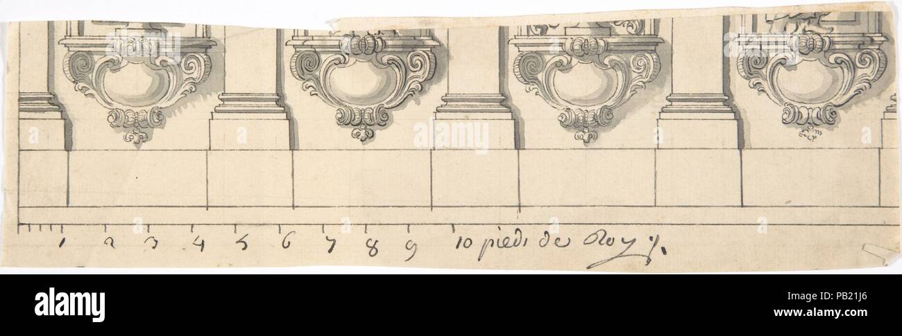 Frammento di un design architettonico. Artista: Anonimo, francese del XVIII secolo. Dimensioni: foglio: 2 1/2 x 9 1/4 in. (6,4 x 23,5 cm). Data: XVIII secolo. Museo: Metropolitan Museum of Art di New York, Stati Uniti d'America. Foto Stock