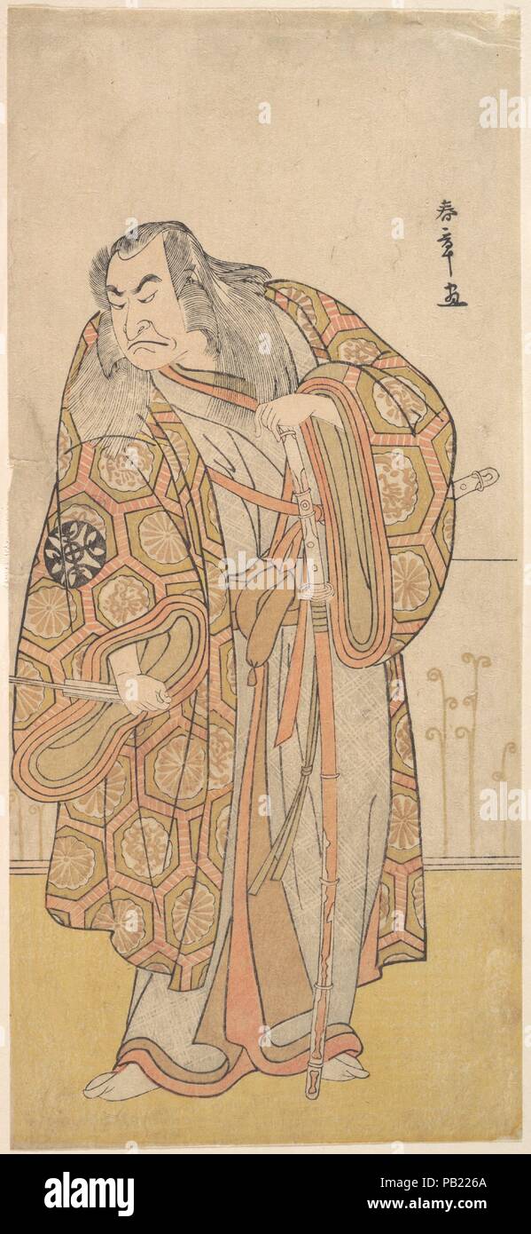 Ikunojo III come Chiyosaki colpisce il Chozubachi; una doccia di moneta in oro di mosche. Artista: Katsukawa Shunsho (giapponese, 1726-1792). Cultura: il Giappone. Dimensioni: 12 5/8 x 5 3/4 in. (32,1 x 14,6 cm). Museo: Metropolitan Museum of Art di New York, Stati Uniti d'America. Foto Stock