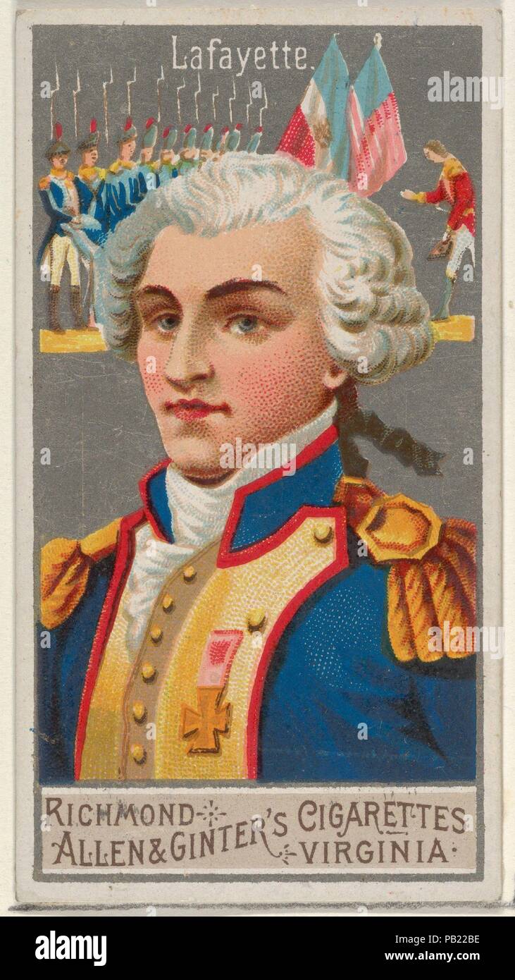 Lafayette, dalla grande serie generali (N15) per Allen & Ginter marche di sigarette. Dimensioni: foglio: 2 3/4 x 1 1/2 in. (7 x 3,8 cm). Litografo: George S. Harris & Sons (American, Philadelphia). Editore: Allen & Ginter (American, Richmond, Virginia). Data: 1888. Scambio di carte da 'Grande generali" serie (N15), rilasciato nel 1888 in un set di 50 schede per promuovere Allen & Ginter marca di sigarette. Museo: Metropolitan Museum of Art di New York, Stati Uniti d'America. Foto Stock