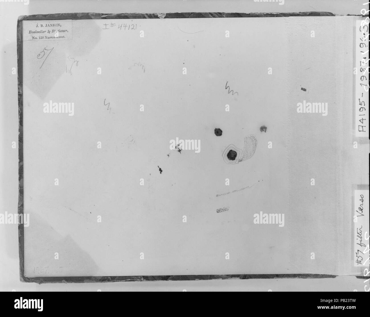 Taccuino di figura e soggetti paesaggio. Artista: Francesco William Edmonds (American, Hudson, New York 1806-1863 Bronxville, New York). Dimensioni: Coperchio: 6 5/8 x 8 1/4 in. (16,8 x 21 cm) di fogli: 6 5/8 x 8 1/4 in. (16,8 x 21 cm). Data: ca. 1838 e versioni successive. L'esecuzione di bozzetti e studi è stata una parte cruciale del Edmonds del processo creativo. Molti dei suoi disegni esistono come lavori indipendenti--apparentemente non ha mai preso ulteriori--ma molti altri rappresentano una fase iniziale nella sua concezione per quadri. Questo sketchbook, che iniziò circa 1838, include entrambi i tipi di disegni di una varietà di ogg. Foto Stock