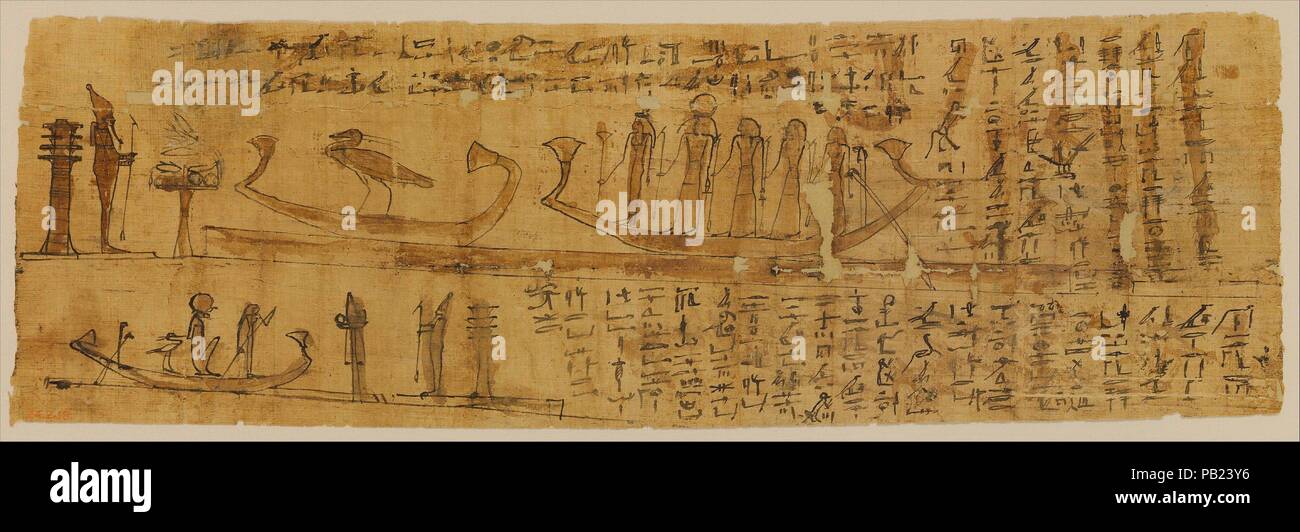 Libro dei morti Papiro con capitoli 100 e 129. Dimensioni: il papiro H. 25,5 cm (10 1/16 in.); L. 76,9 cm (30 1/4 poll.); incorniciato H. 28,6 cm (11 1/4 poll.); L. 81,4 cm (32 1/16 in.). Data: 664-332 A.C. Museo: Metropolitan Museum of Art di New York, Stati Uniti d'America. Foto Stock