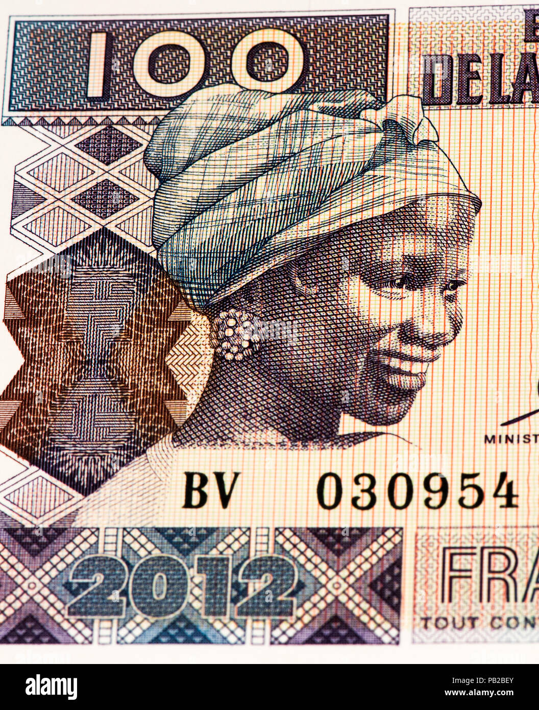 100 West African franchi nota banca di Guine Bissau. Frans è la moneta nazionale di Guine Bissau Foto Stock