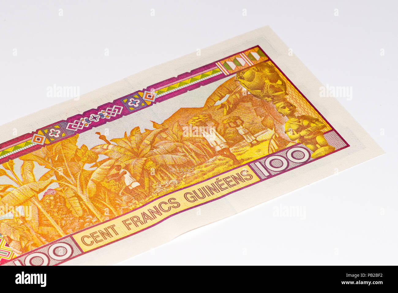 100 West African franchi nota banca di Guine Bissau. Frans è la moneta nazionale di Guine Bissau Foto Stock