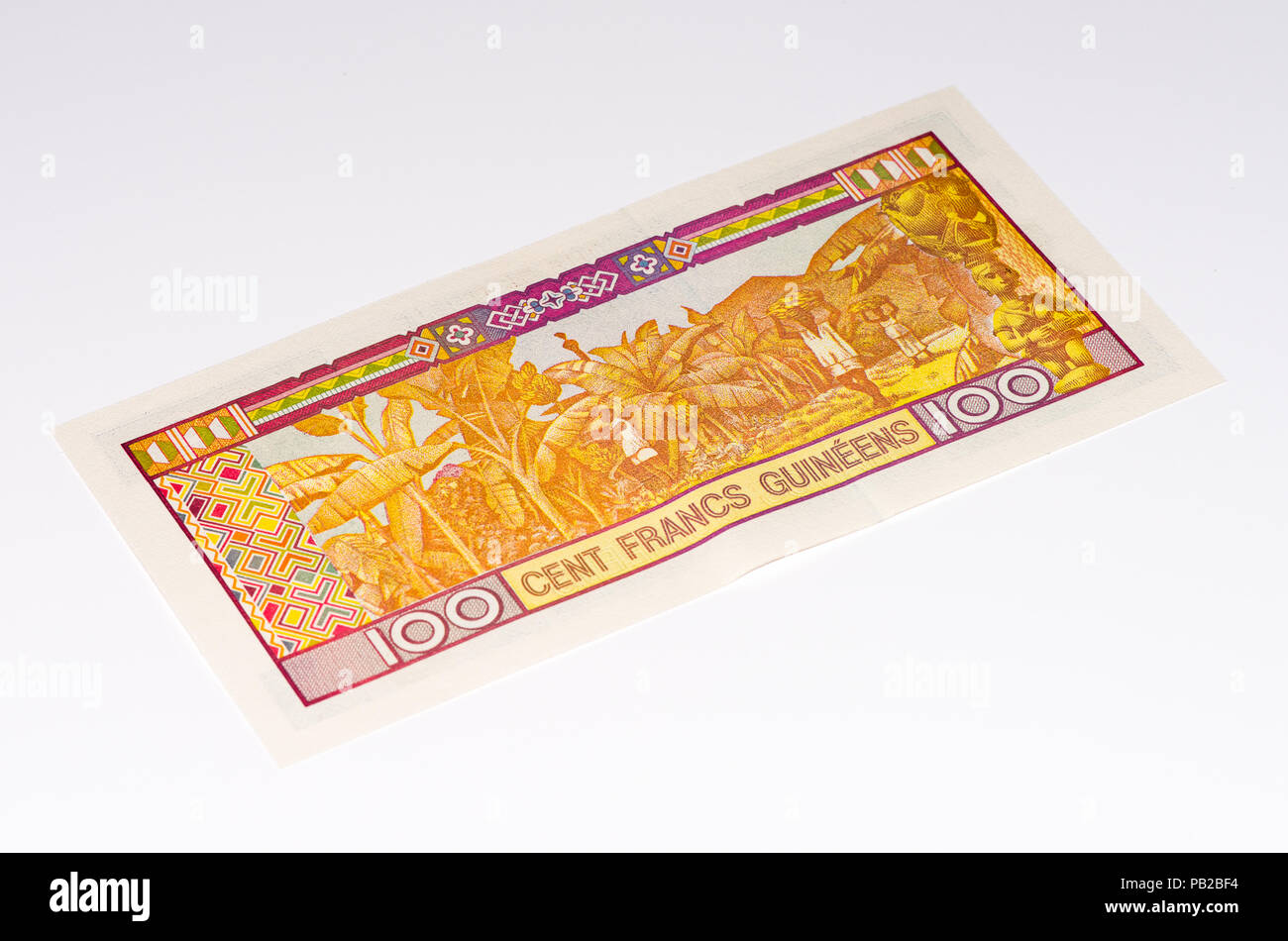 100 West African franchi nota banca di Guine Bissau. Frans è la moneta nazionale di Guine Bissau Foto Stock