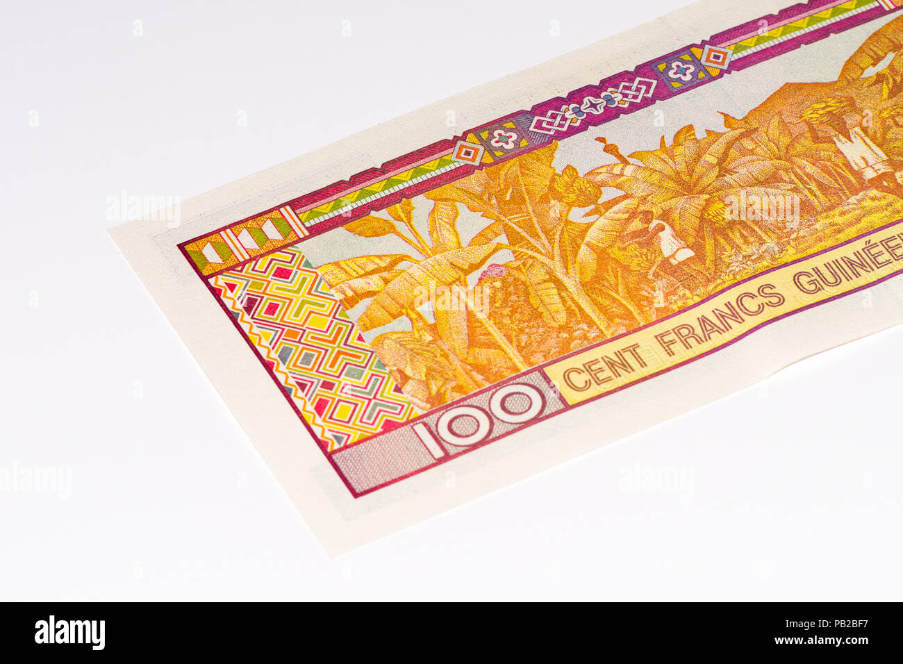 100 West African franchi nota banca di Guine Bissau. Frans è la moneta nazionale di Guine Bissau Foto Stock