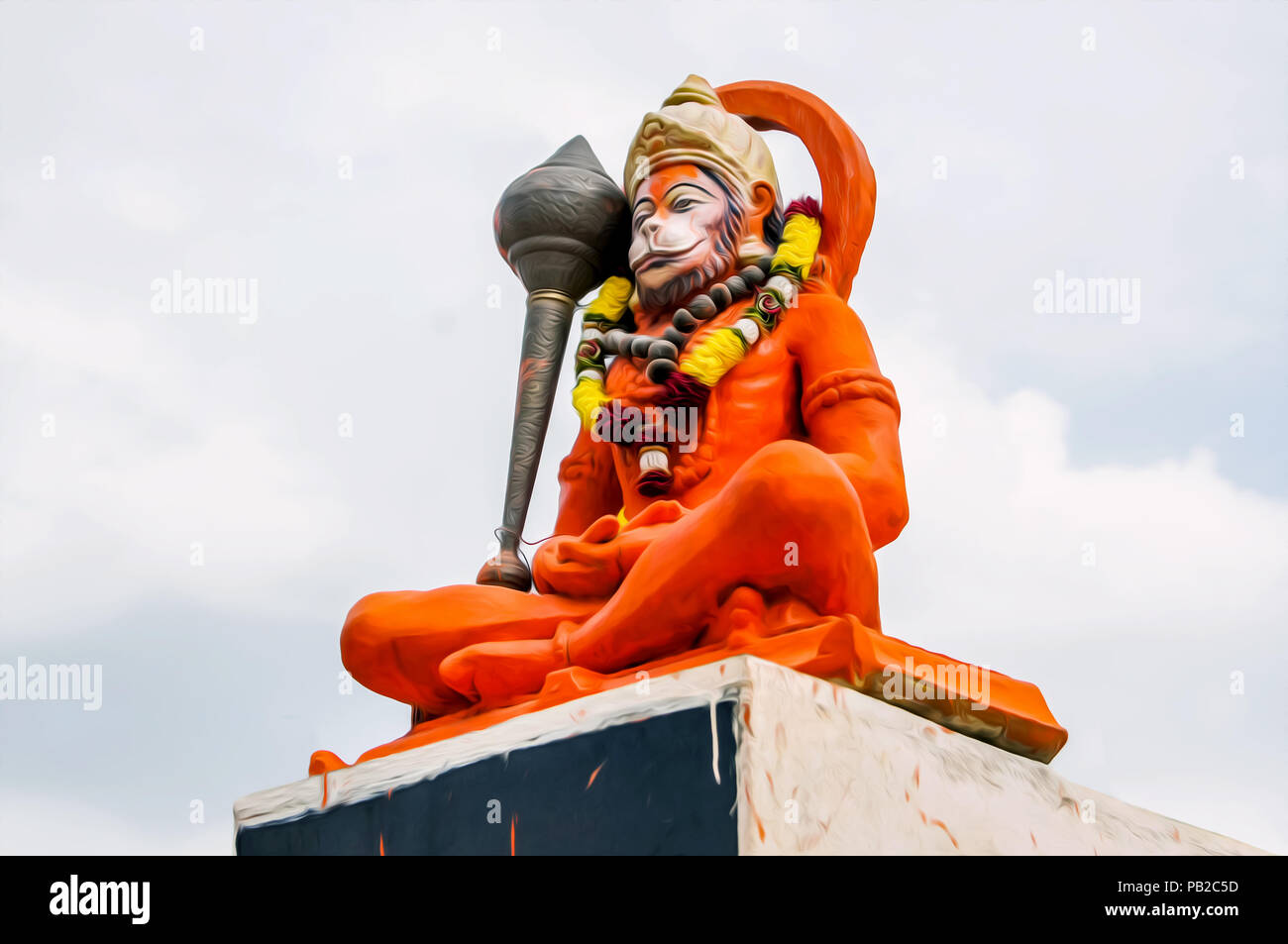 Il dio Hindu Hanuman idolo, gigantesca statua del signore indiano Hanuman. Indian Dio Hanuman enorme statua sullo sfondo Foto Stock