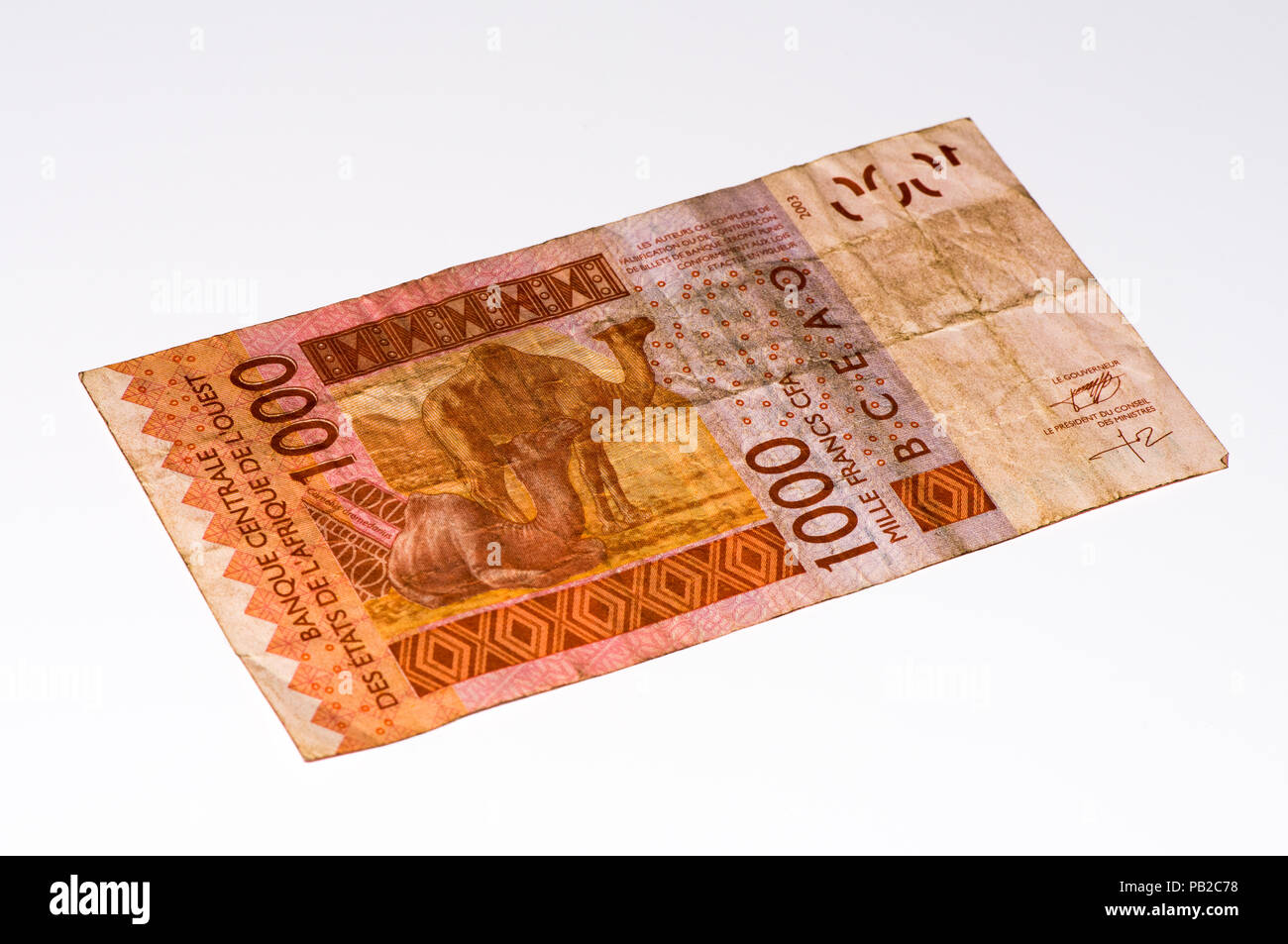 1000 Franco CFA bank nota. Franco CFA è utilizzato in 14 paesi africani. Foto Stock