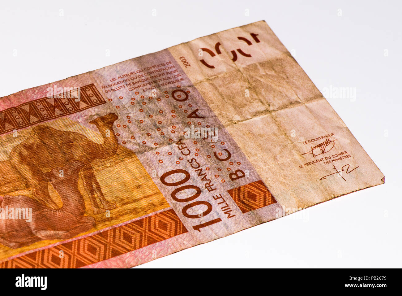 1000 Franco CFA bank nota. Franco CFA è utilizzato in 14 paesi africani. Foto Stock