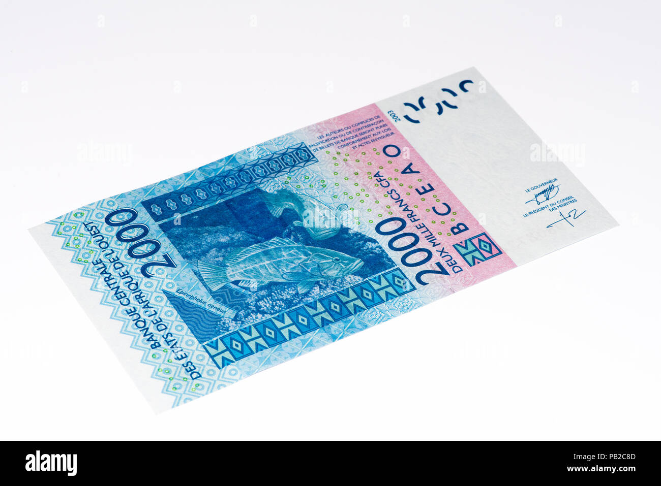 2000 Franco CFA bank nota. Franco CFA è utilizzato in 14 paesi africani. Foto Stock