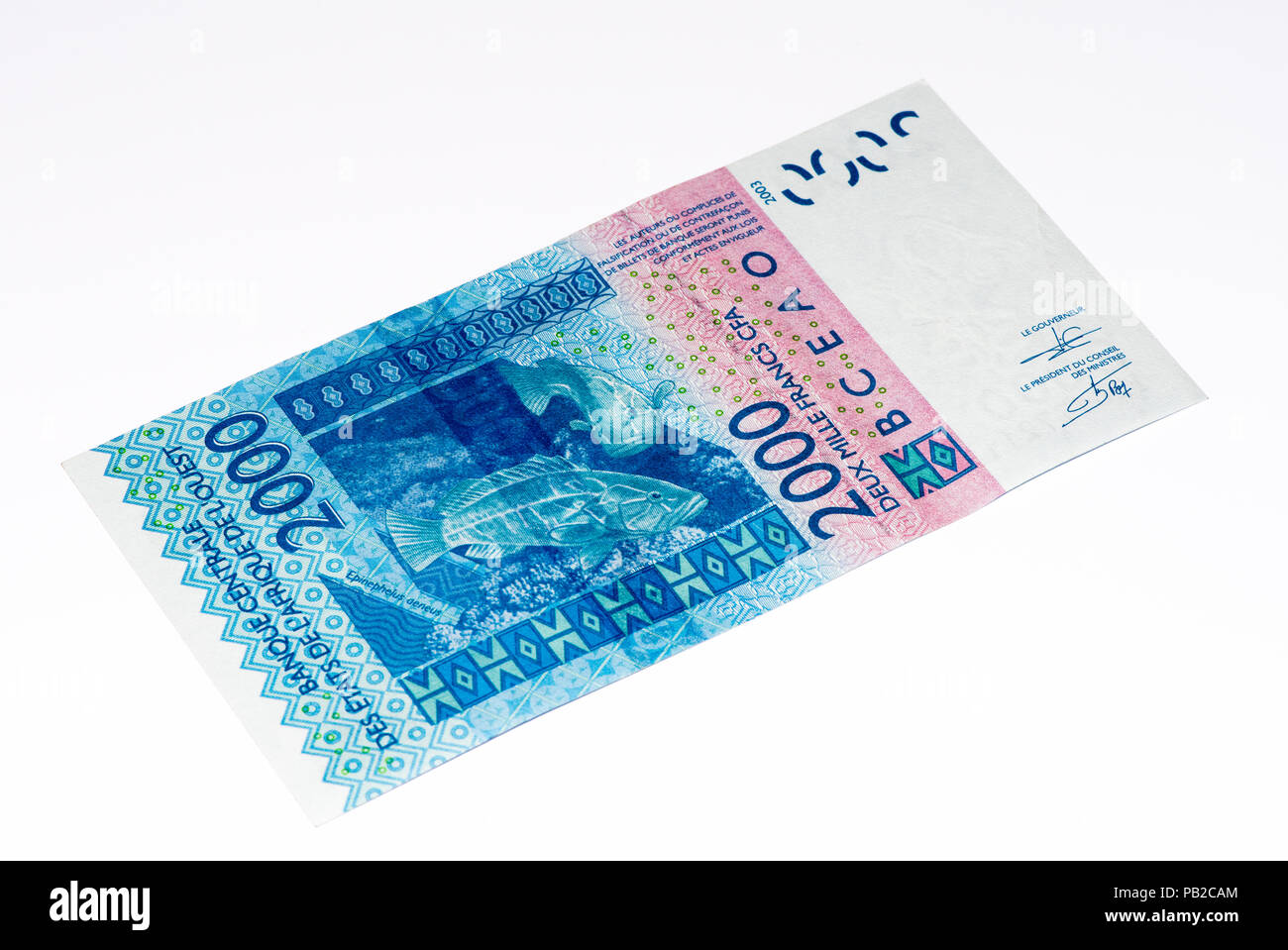 2000 Franco CFA bank nota. Franco CFA è utilizzato in 14 paesi africani. Foto Stock