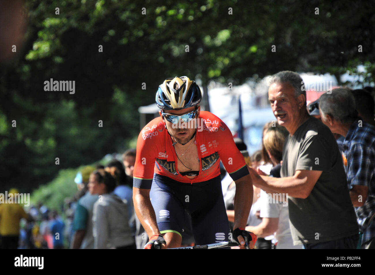 Sonny Colbrelli al Tour de France 2018 stadio 15 a Carcassonne al Pic de Nore salire Foto Stock
