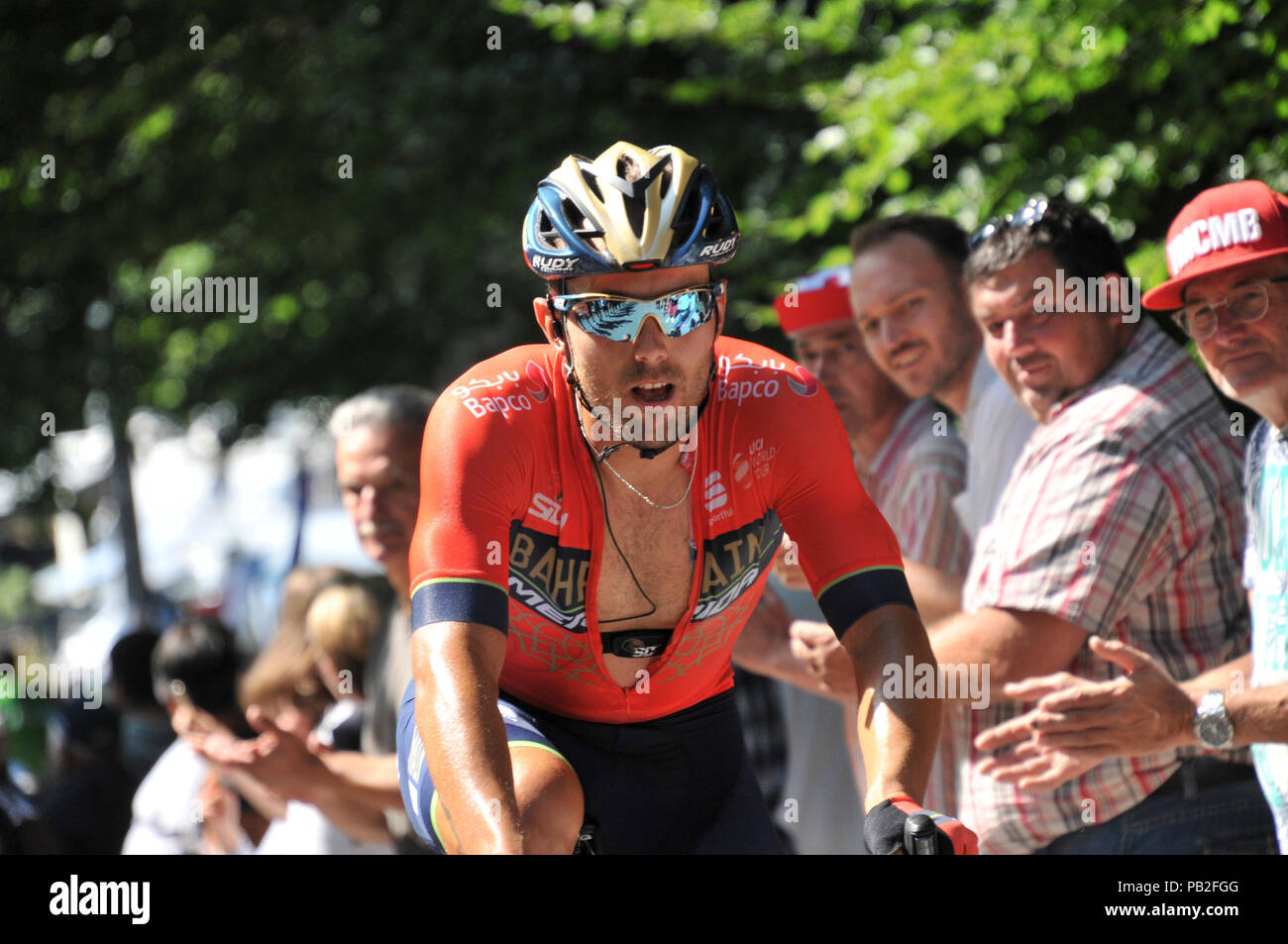 Sonny Colbrelli al Tour de France 2018 stadio 15 a Carcassonne al Pic de Nore salire Foto Stock