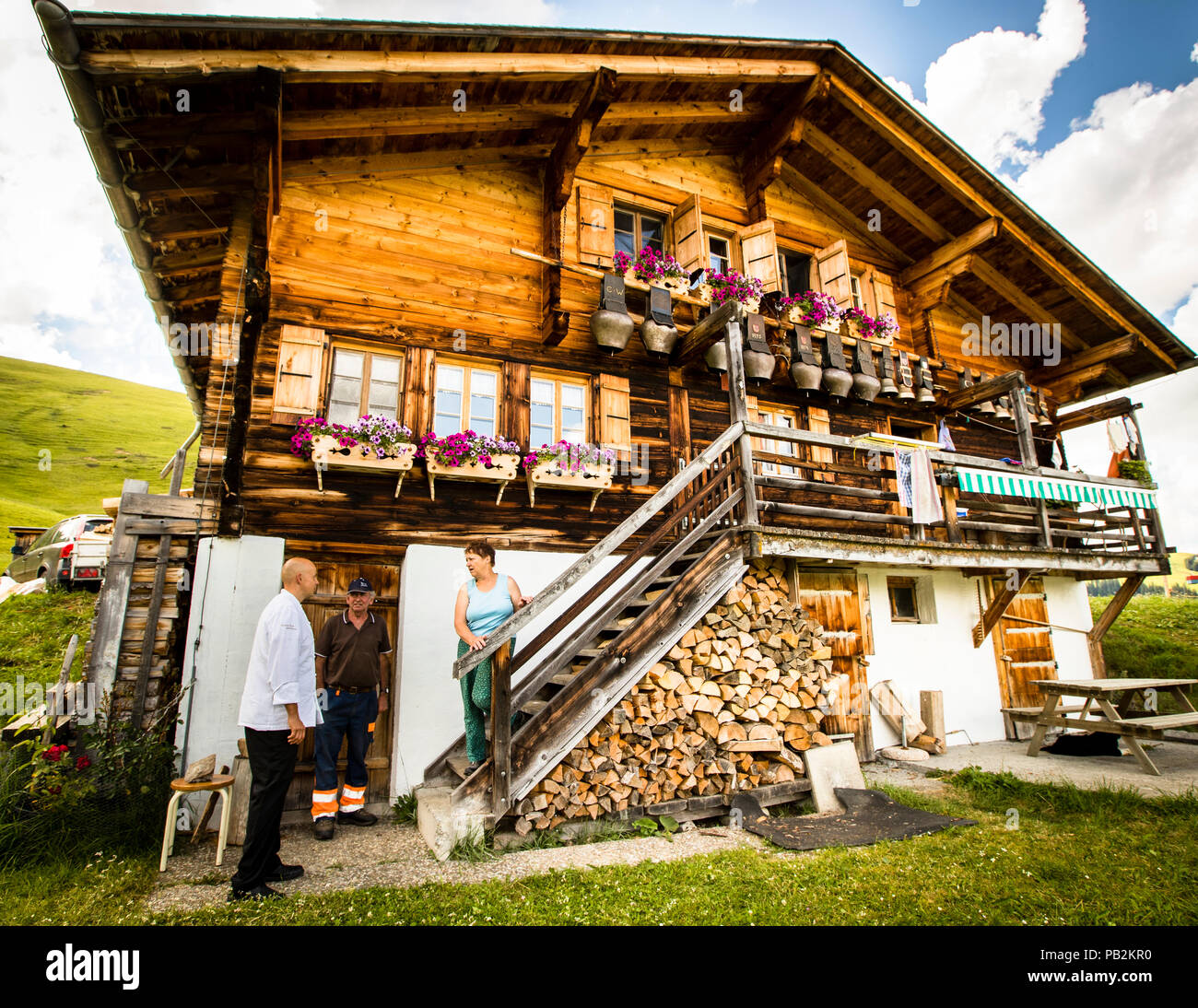 ALP Dairy Pöris Alp, Lenk, Svizzera Foto Stock