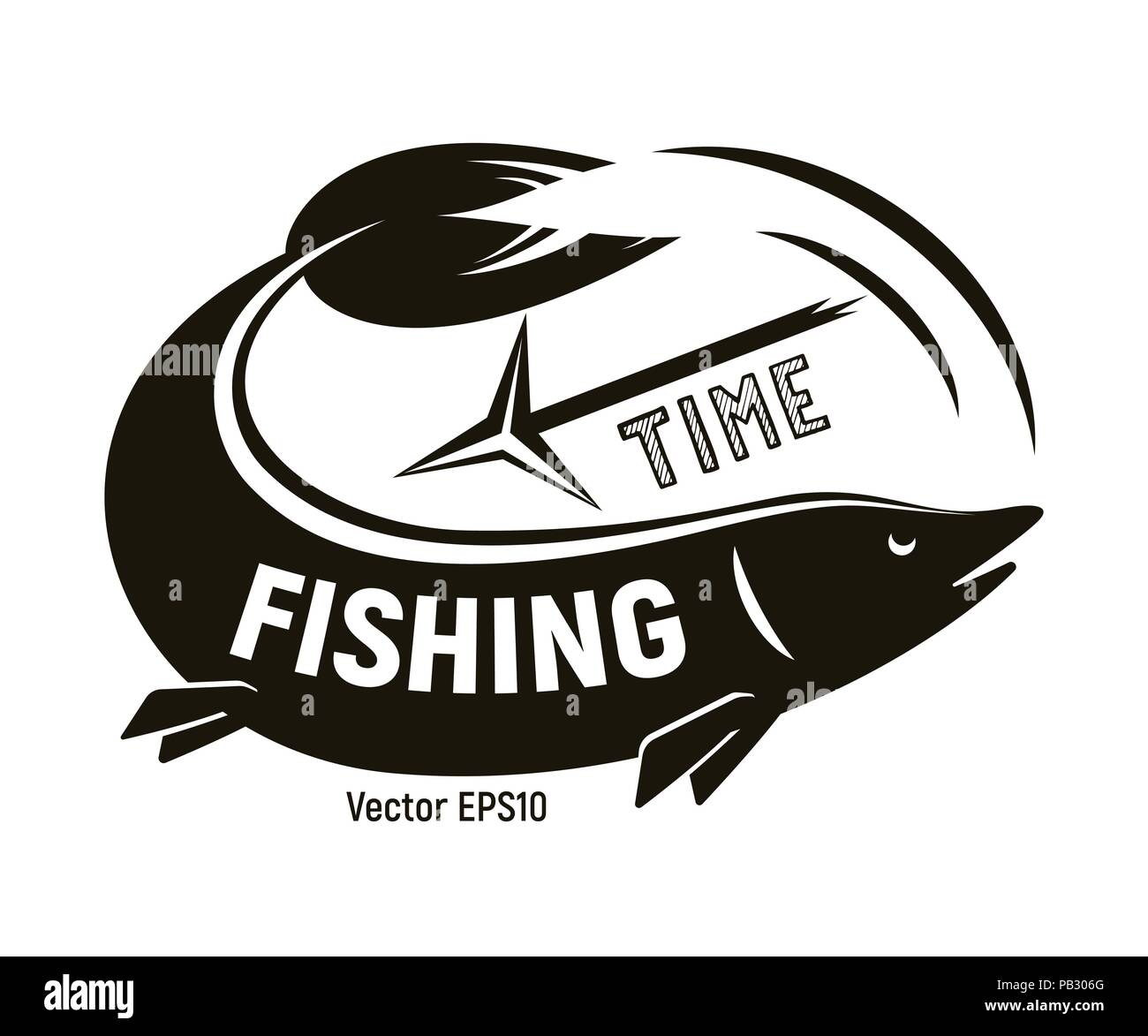 Pesce con arpioni per la pesca. Il bianco e nero è una semplice illustrazione vettoriale Illustrazione Vettoriale