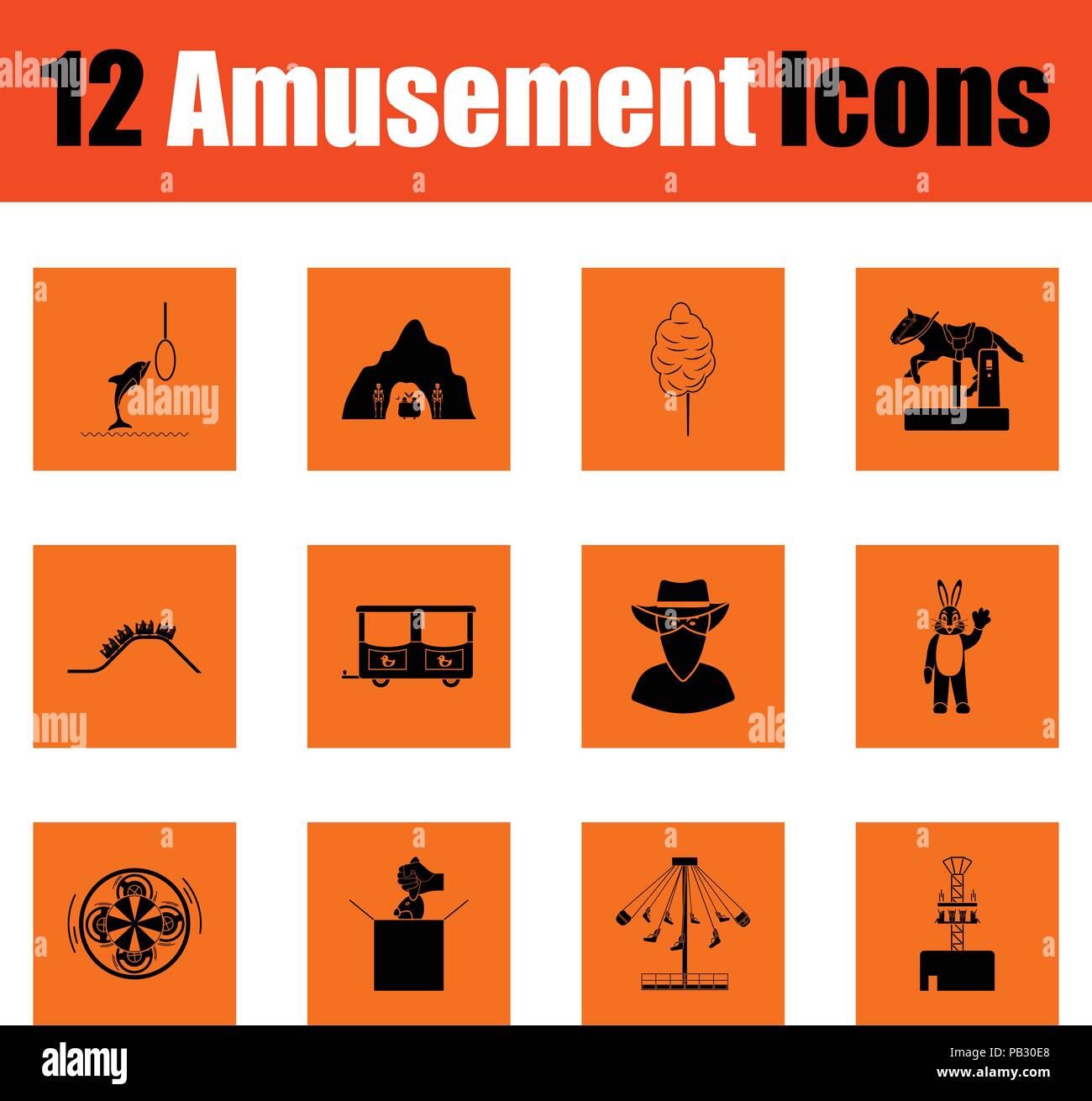 Parco dei divertimenti di icon set. Disegno arancione. Illustrazione Vettoriale. Illustrazione Vettoriale