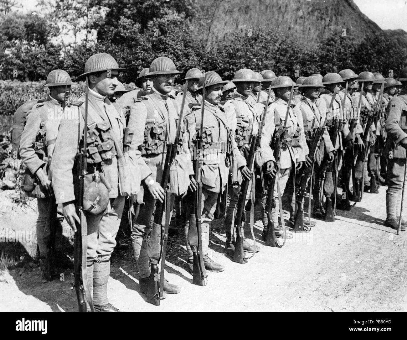 Foto ufficiale scattata sul fronte occidentale britannico che mostra i soldati allineati Foto Stock