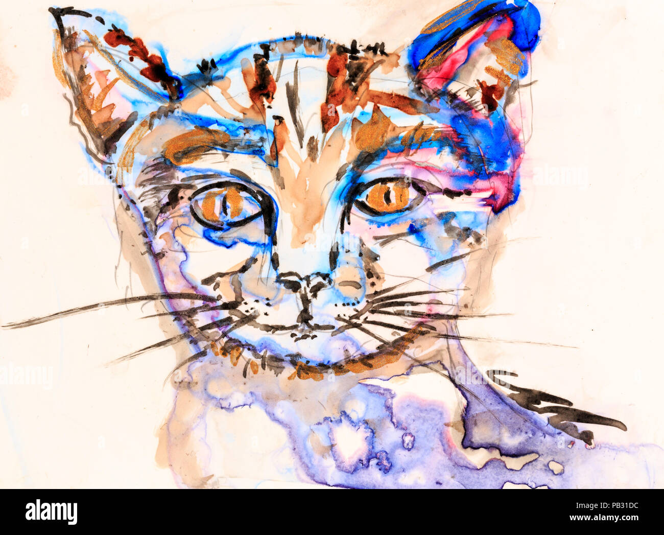 La pittura ad acquerello di una faccia di gatti in forma astratta Foto Stock La pittura ad acquerello di una faccia di gatti in forma astratta Foto Stock