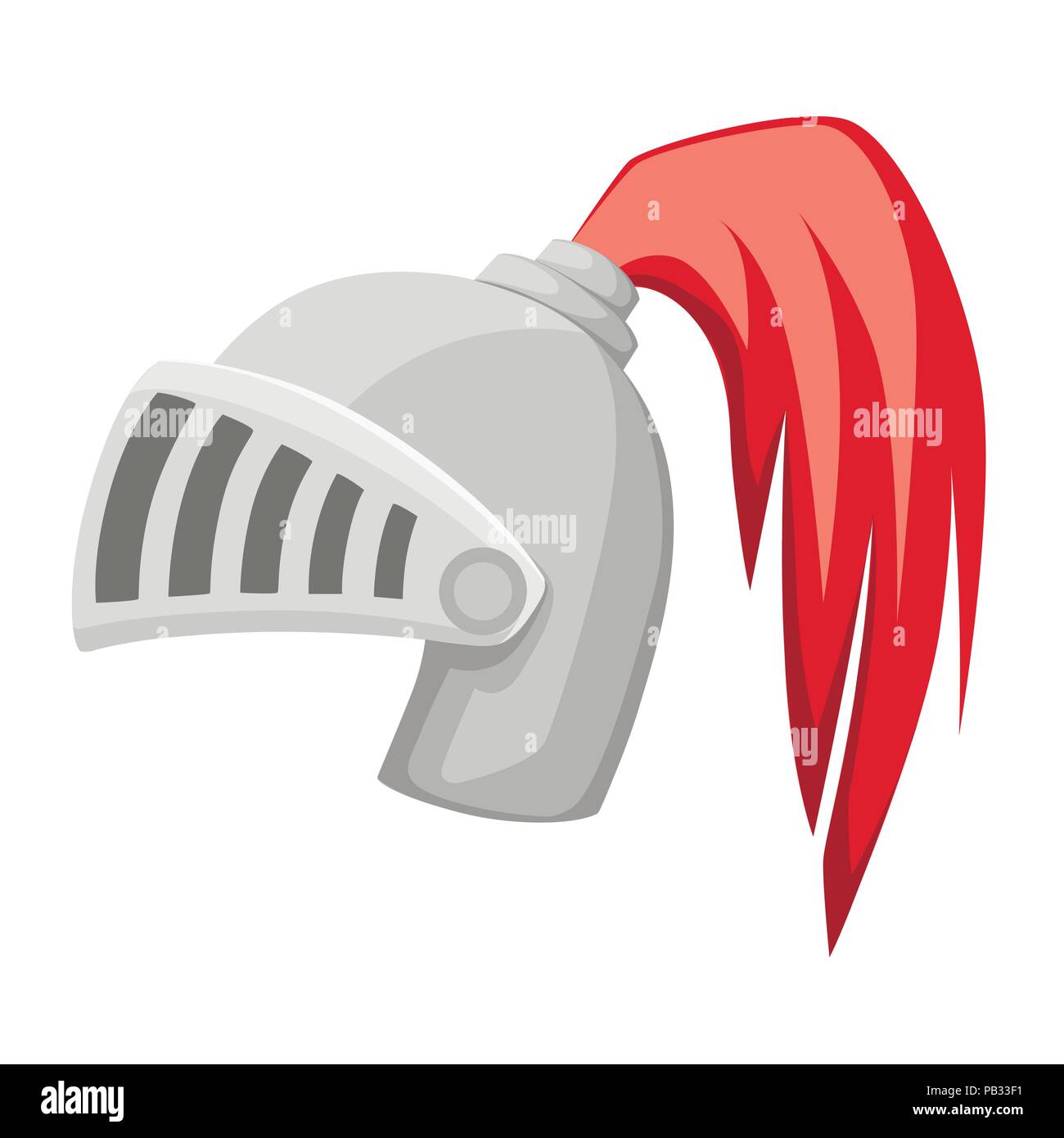 Metallo medievale knight casco. Colore argento armor. Il cavaliere guerriero logo, emblema, simbolo, sport mascotte. Piatto illustrazione vettore isolato sul retro bianco Illustrazione Vettoriale