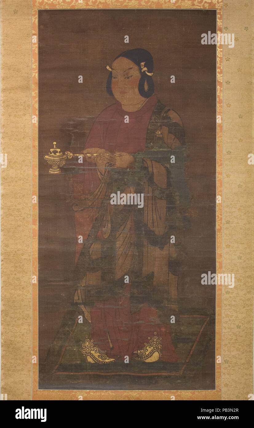 Il Principe Shotoku a sedici anni. Artista: nello stile di Toba Sojo (giapponese, 1053-1140). Cultura: il Giappone. Dimensioni: Immagine: 32 1/2 × 20 9/16 in. (82,6 × 52,2 cm). Data: XIV secolo. Ritratti di immaginario e leggende riguardanti la vita del Principe Shotoku (574?-622), il campione del Buddismo Giapponese, sono emersi immediatamente dopo la sua morte nel 622. Questo dipinto di Shotoku si basa sulla sua biografia, che era stato modificato a metà del periodo Heian e lo ritrae come un essere supernatural. Dipinta o scolpita koyo-zo (ritratti di pietà filiale), come in questo esempio, caratterizzano quasi la metà del extant portra Foto Stock