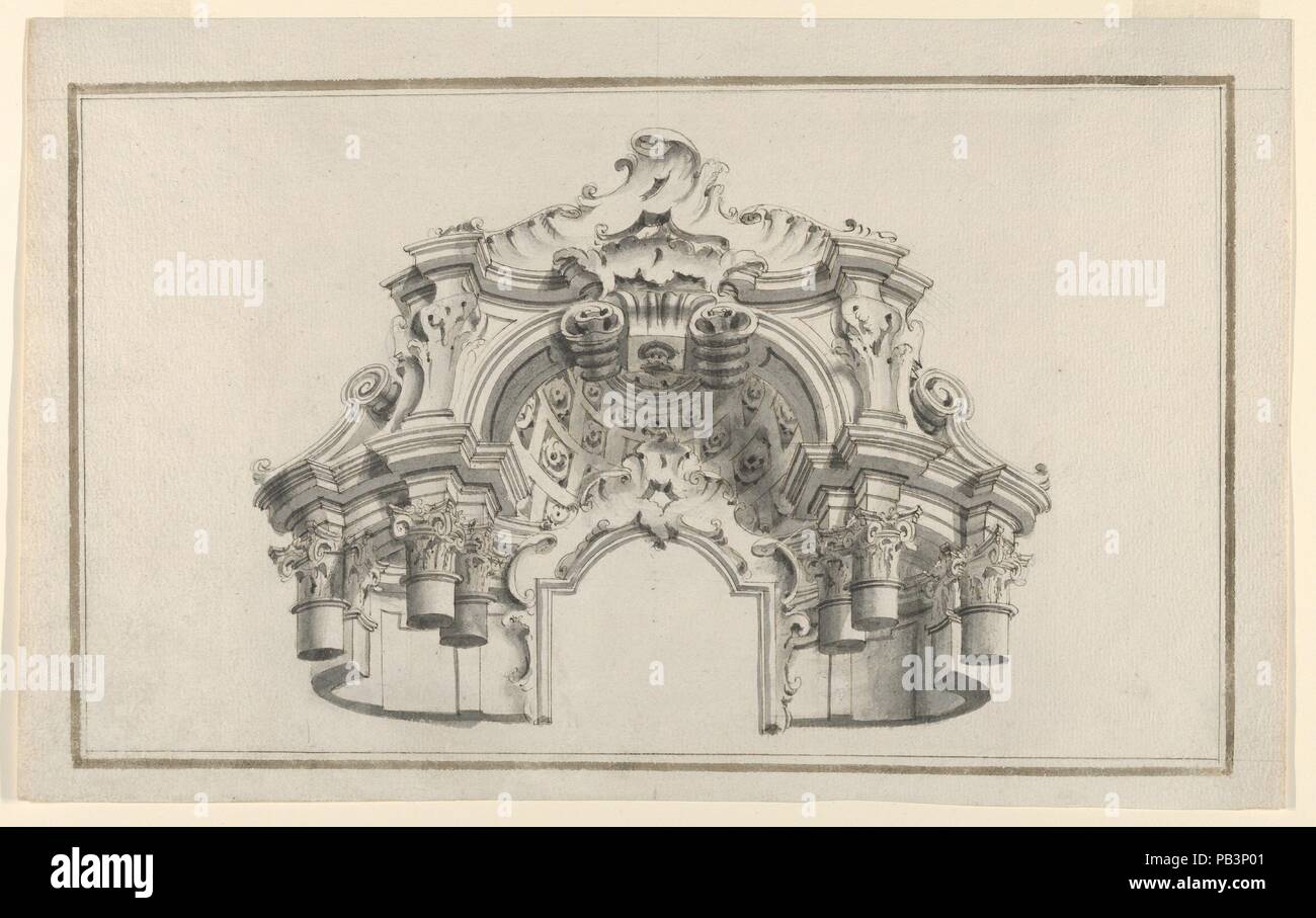 Vista Perspectival della metà superiore di un altare o il portale. Artista: Anonimo, Tedesco, XVIII secolo. Dimensioni: foglio: 9 3/16 × 14 15/16 in. (23,4 × 38 cm). Data: ca. 1730-60. Museo: Metropolitan Museum of Art di New York, Stati Uniti d'America. Foto Stock Vista Perspectival della metà superiore di un altare o il portale. Artista: Anonimo, Tedesco, XVIII secolo. Dimensioni: foglio: 9 3/16 × 14 15/16 in. (23,4 × 38 cm). Data: ca. 1730-60. Museo: Metropolitan Museum of Art di New York, Stati Uniti d'America. Foto Stock