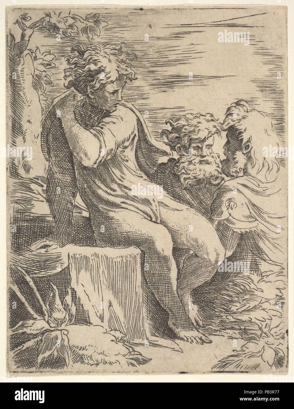 La gioventù con due uomini anziani. Artista: Anonimo, italiano del XVI secolo; dopo Parmigianino (Girolamo Francesco Maria Mazzola) (italiano, Parma 1503-1540 Casalmaggiore). Dimensioni: foglio: 4 13/16 x 3 11/16 in. (12,2 x 9,4 cm). Data: XVI secolo. Museo: Metropolitan Museum of Art di New York, Stati Uniti d'America. Foto Stock