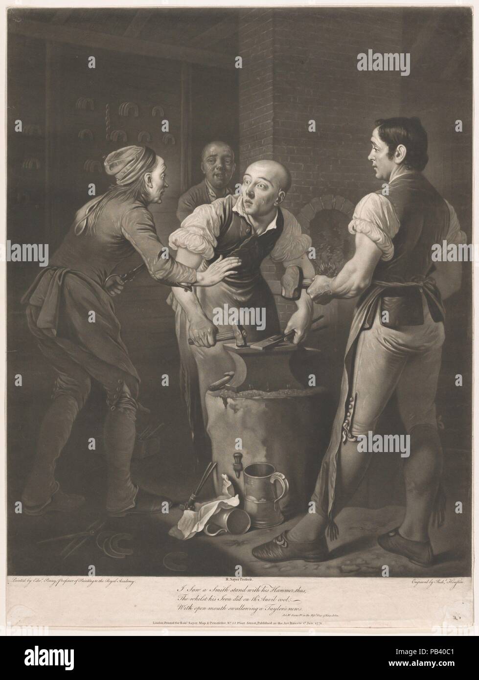 'Ho visto uno stand di Smith con il suo martello così..." (Shakespeare, Re Giovanni, atto 4, scena 4). Artista: Dopo Edward Penny (British, Knutsford, Cheshire 1714-1791 Chiswick). Dimensioni: Foglio (rifilato entro la piastra): 23 13/16 × 17 13/16 in. (60,5 × 45,2 cm). Incisore: Richard Houston (Irlandese, Dublin 1721/22-1775 Londra). Editore: Robert Sayer (British, Sunderland 1725-1794 bagno). Oggetto: William Shakespeare (British, Stratford-upon-Avon 1564-1616 Stratford-upon-Avon). Data: gennaio 1771. Museo: Metropolitan Museum of Art di New York, Stati Uniti d'America. Foto Stock