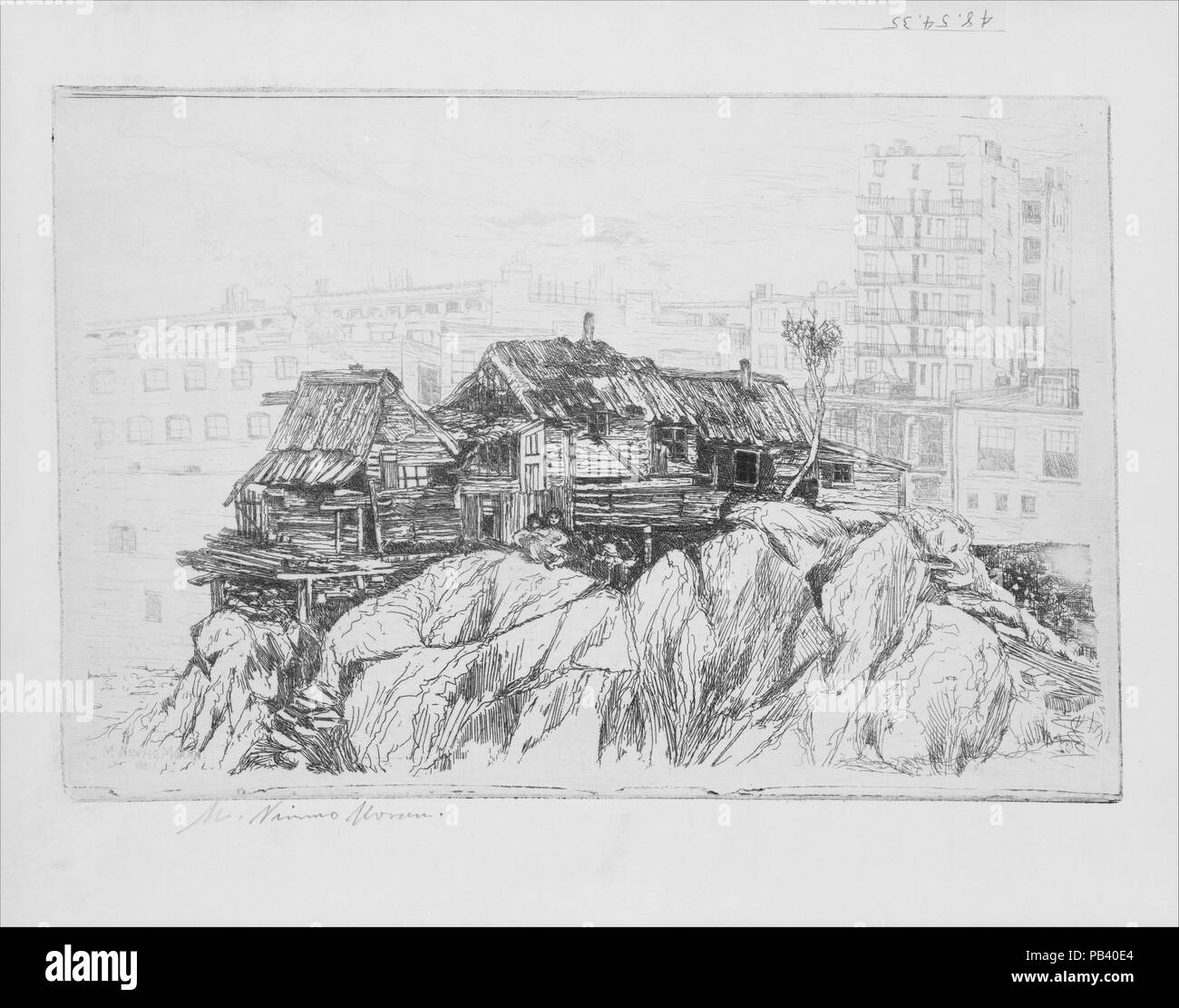 Il Cliff abitatori di New York. Artista: Maria Nimmo Moran (American (nato in Scozia), Strathaven 1842-1899 East Hampton, New York). Dimensioni: foglio: 12 5/8 x 18 7/8 in. (32 x 47,9 cm) piastra: 8 1/16 x 11 15/16 in. (20,5 x 30,3 cm) immagine: 8 1/16 x 11 15/16 in. (20,5 x 30,3 cm). Data: 1881. Museo: Metropolitan Museum of Art di New York, Stati Uniti d'America. Foto Stock