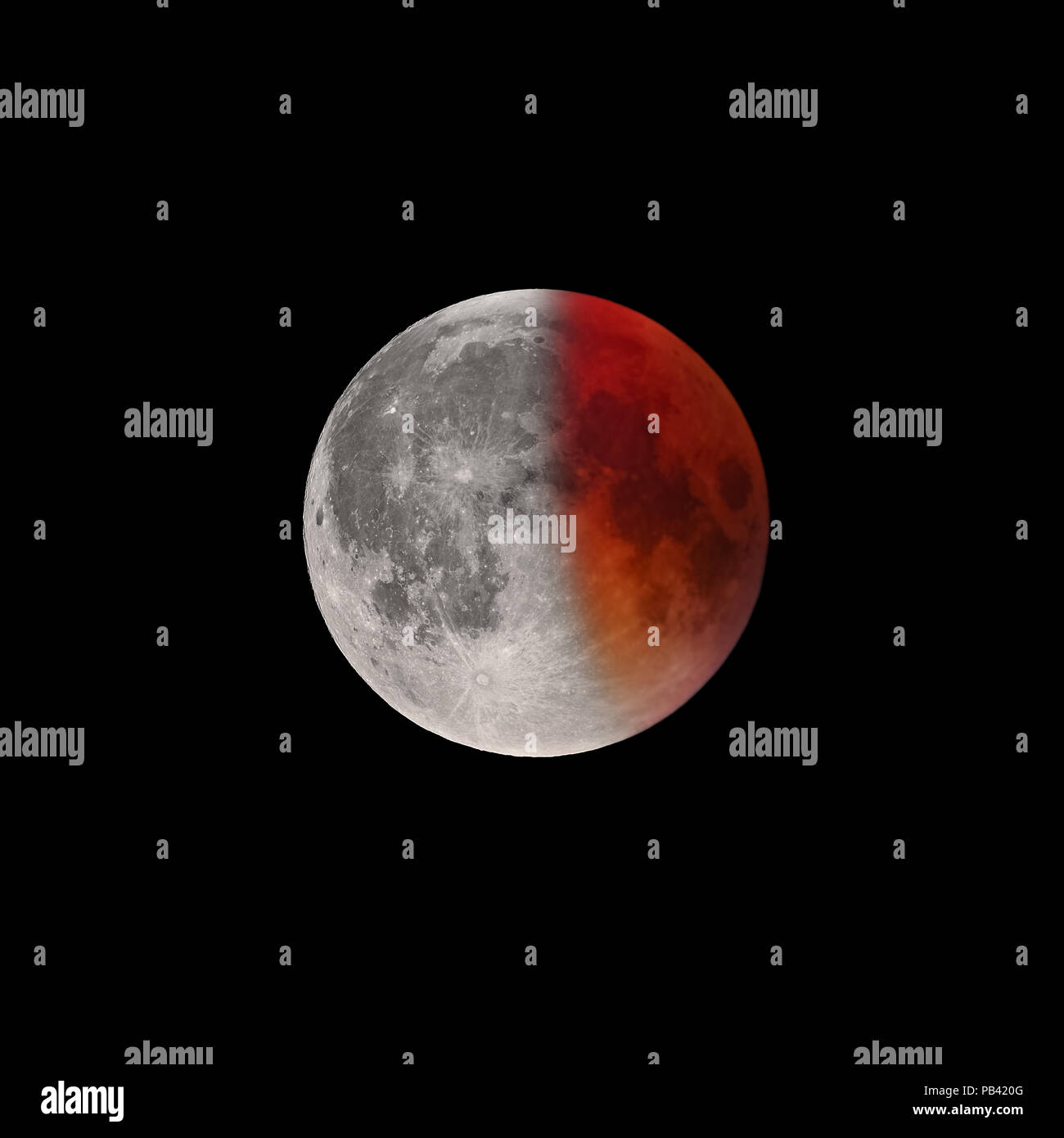 La fine della Super sanguinosa luna piena eclipse Foto Stock