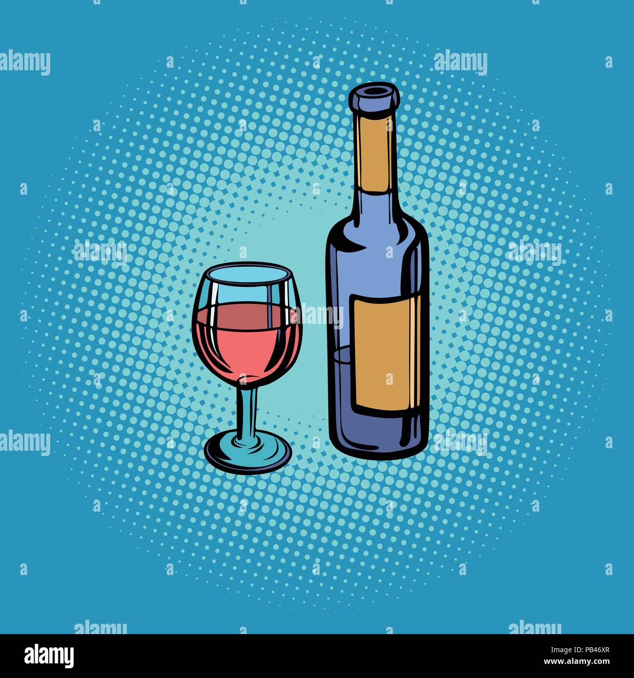 Una bottiglia di vino rosso e un bicchiere Illustrazione Vettoriale