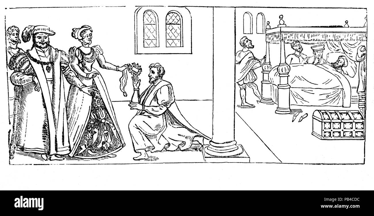 Il 18 ottobre 1529, il Cardinale Thomas Wolsey, Lord Cancelliere dal 1515 ha consegnato la grande tenuta di ufficio. La sua caduta è stata una conseguenza della sua incapacità di ottenere il re Enrico VIII un annullamento del suo matrimonio con Caterina d'Aragona e la salita in favore dei duchi di Norfolk e Suffolk e la famiglia Boleyn. Egli è stato caricato con praemunire (il reato di affermare o mantenere giurisdizione papale in Inghilterra) e supplicato colpevole per la carica. Rilasciato, egli è stato nuovamente arrestato ma morì il 29 novembre 1530 a Leicester Abbey, sul suo modo di Londra per affrontare accusa di tradimento. Foto Stock
