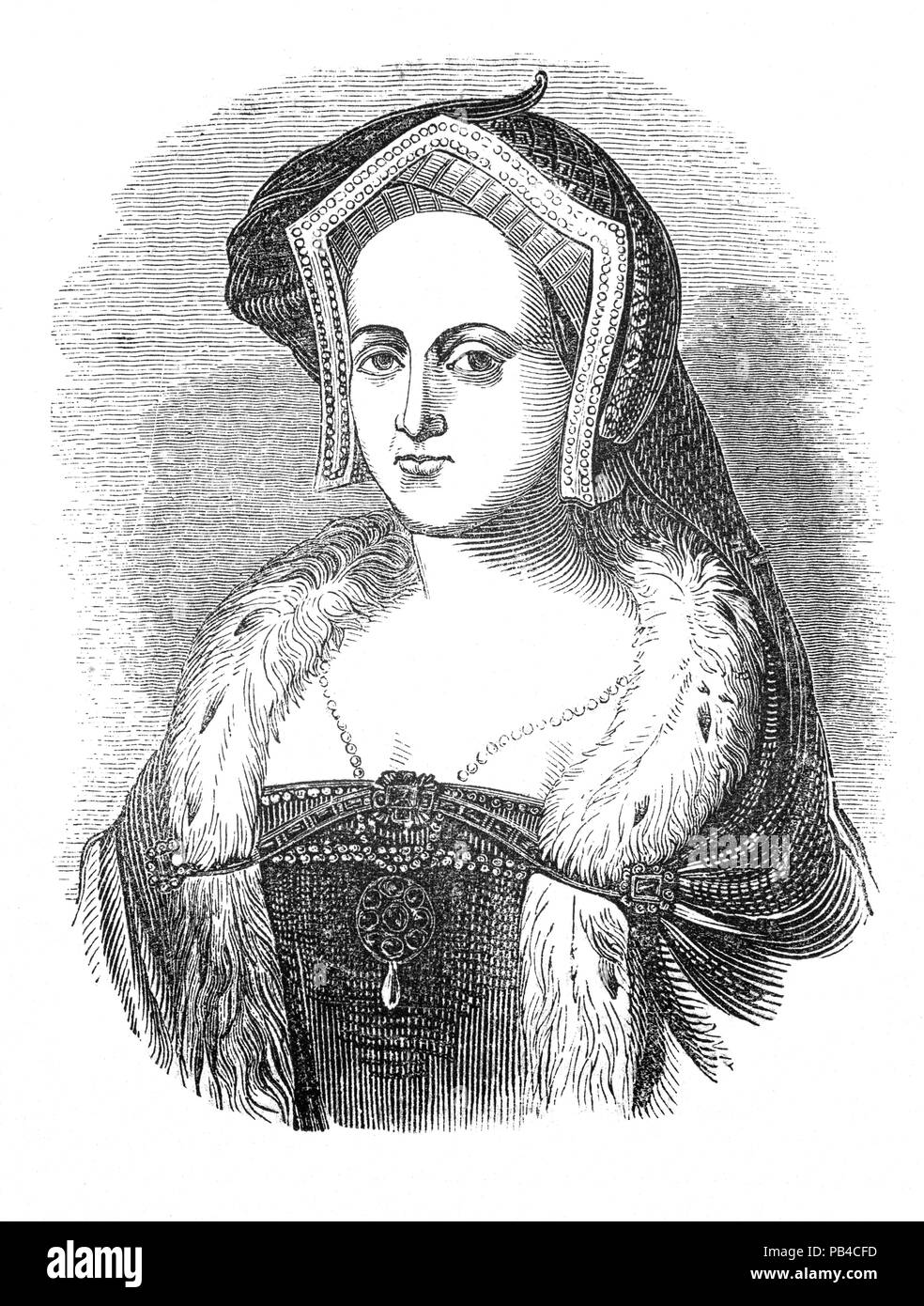 Ritratto di Catherine Howard 1523-1542), regina d'Inghilterra dal 1540 fino al 1541, come la quinta moglie di Henry VIII. Di età compresa tra i soli 16 si è sposata con lui (quindi 49) il 28 luglio 1540, a Oatlands Palace, nel Surrey, quasi immediatamente dopo l' annullamento del suo matrimonio con Anne of Cleves è stato disposto. Caterina fu spogliato del suo titolo di Regina entro 16 mesi, nel novembre 1541. Ella fu decapitato tre mesi più tardi, sui motivi di tradimento per aver commesso adulterio mentre si sposa a Enrico, analogamente a Anne Boleyn. Foto Stock