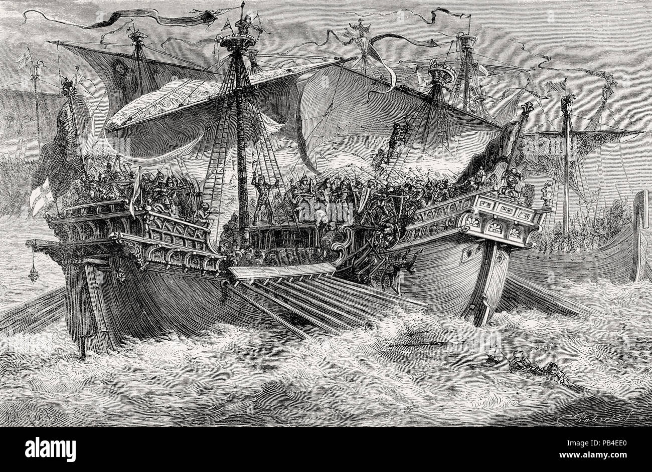 Inglese catturare la nave ammiraglia francese, la battaglia di sandwich, o la Battaglia di Dover, il 24 agosto 1217, prima dei Baroni, Guerra dal British battaglie su terra Foto Stock