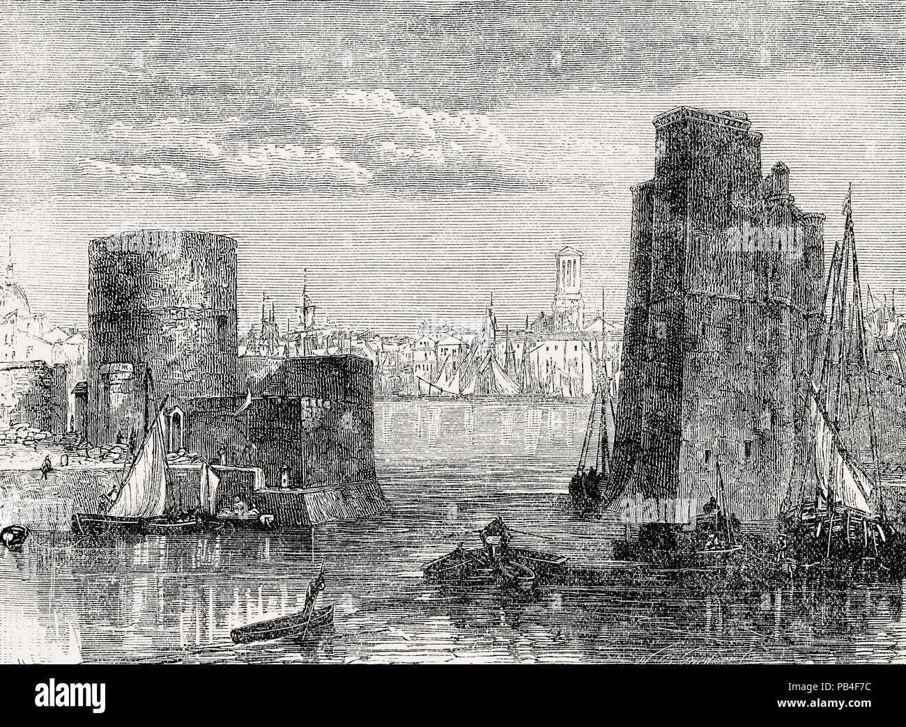La Rochelle, una città della Francia occidentale e un porto marittimo sul Golfo di Biscaglia, secolo XIX, dal British battaglie di terra e di mare, da James Grant Foto Stock