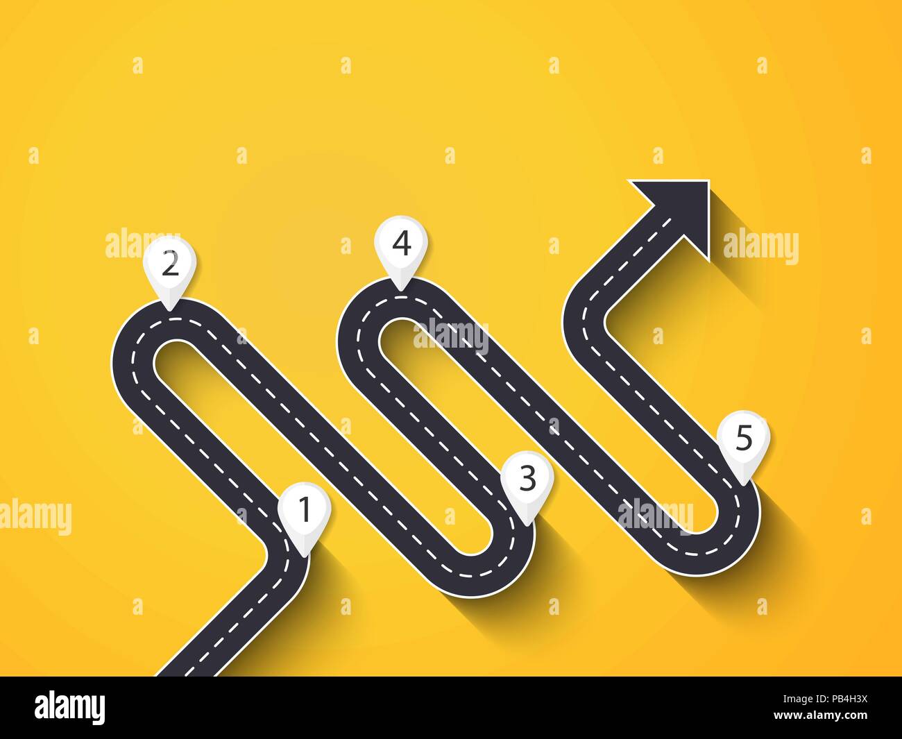 Tratto di strada percorso modello infografico con una struttura graduale. Strada tortuosa in forma di frecce. EPS vettoriali 10 Illustrazione Vettoriale
