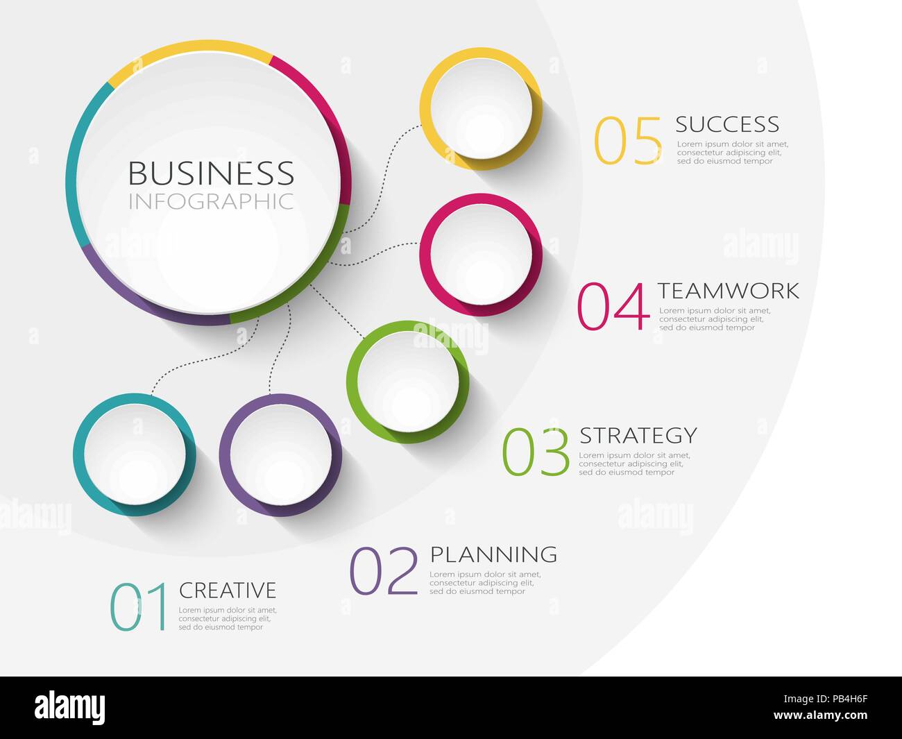 Abstract moderno 3D modello infografico con cinque passi per il successo.  Business modello di cerchio con opzioni per brochure, diagramma, timeline.  EPS 10 Immagine e Vettoriale - Alamy