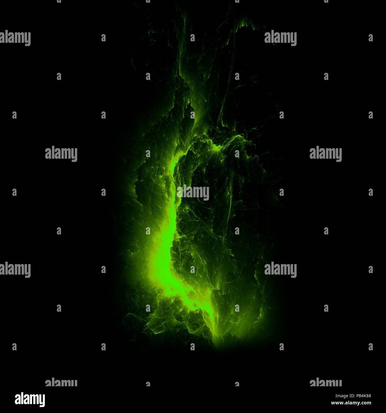 Verde viola gli spruzzi di vernice su sfondo nero. Illustrazione astratta Foto Stock