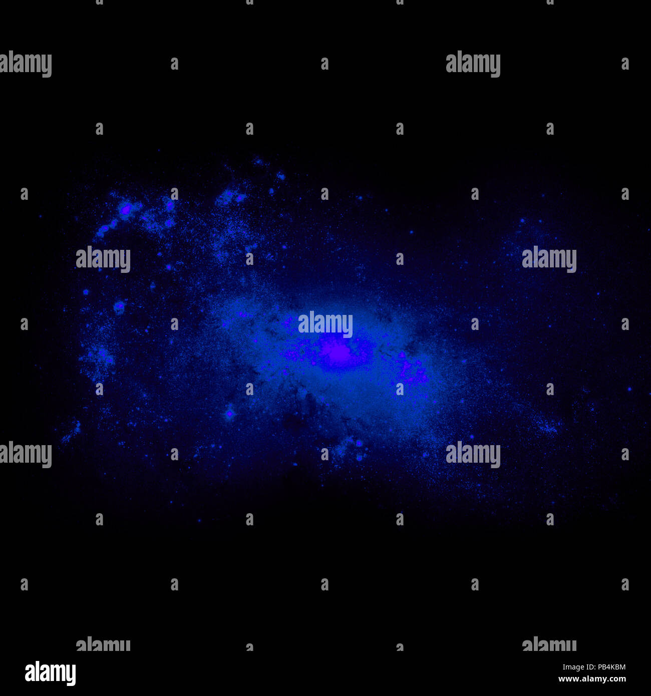 Blu porpora gli spruzzi di vernice su sfondo nero. Illustrazione astratta Foto Stock