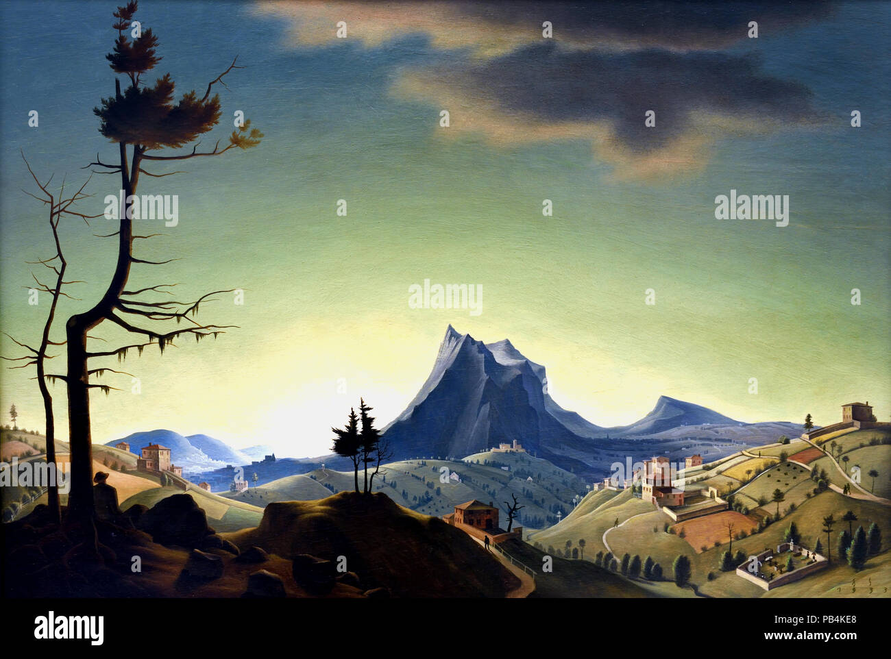 Paesaggio di sera 1933 Franz Sedlacek (1891-1945), pittore austriaco che appartenevano alla tradizione noto come 'Nuova Oggettività' ('Neue Sachlichkeit"), un movimento artistico simile al realismo magico. Foto Stock