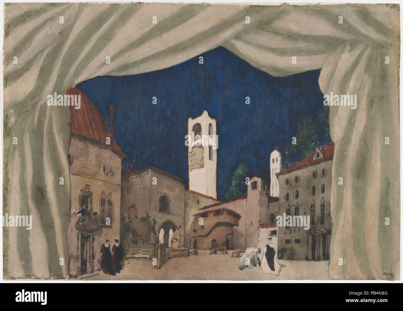 Design per una scenografia per il balletto "Le donne de Buon Umore" (il buon umore Ladies), hanno presentato per la prima volta a Roma, 12 aprile 1917. Artista: Léon Bakst (Russo, Grodno 1866-1924 Paris). Dimensioni: foglio: 16 × 23. (40,6 × 58,4 cm). Data: 1917. Museo: Metropolitan Museum of Art di New York, Stati Uniti d'America. Foto Stock