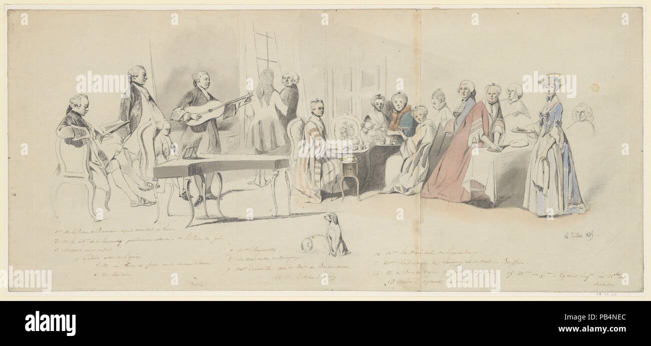 Tea Party presso il principe de Conti. Artista: Henry-Bonaventure Monnier (francese, Parigi Parigi 1799-1877). Dimensioni: 11 x 24 9/16 in. (28 x 62,4 cm). Data: metà del XIX secolo. Museo: Metropolitan Museum of Art di New York, Stati Uniti d'America. Foto Stock