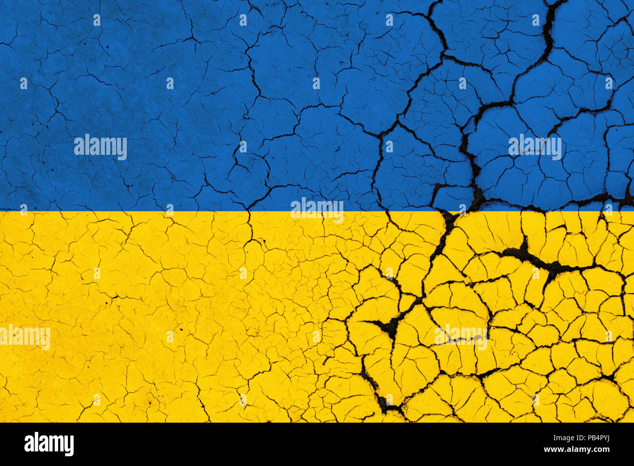 Un incrinato e fragile bandiera ucraino Foto Stock