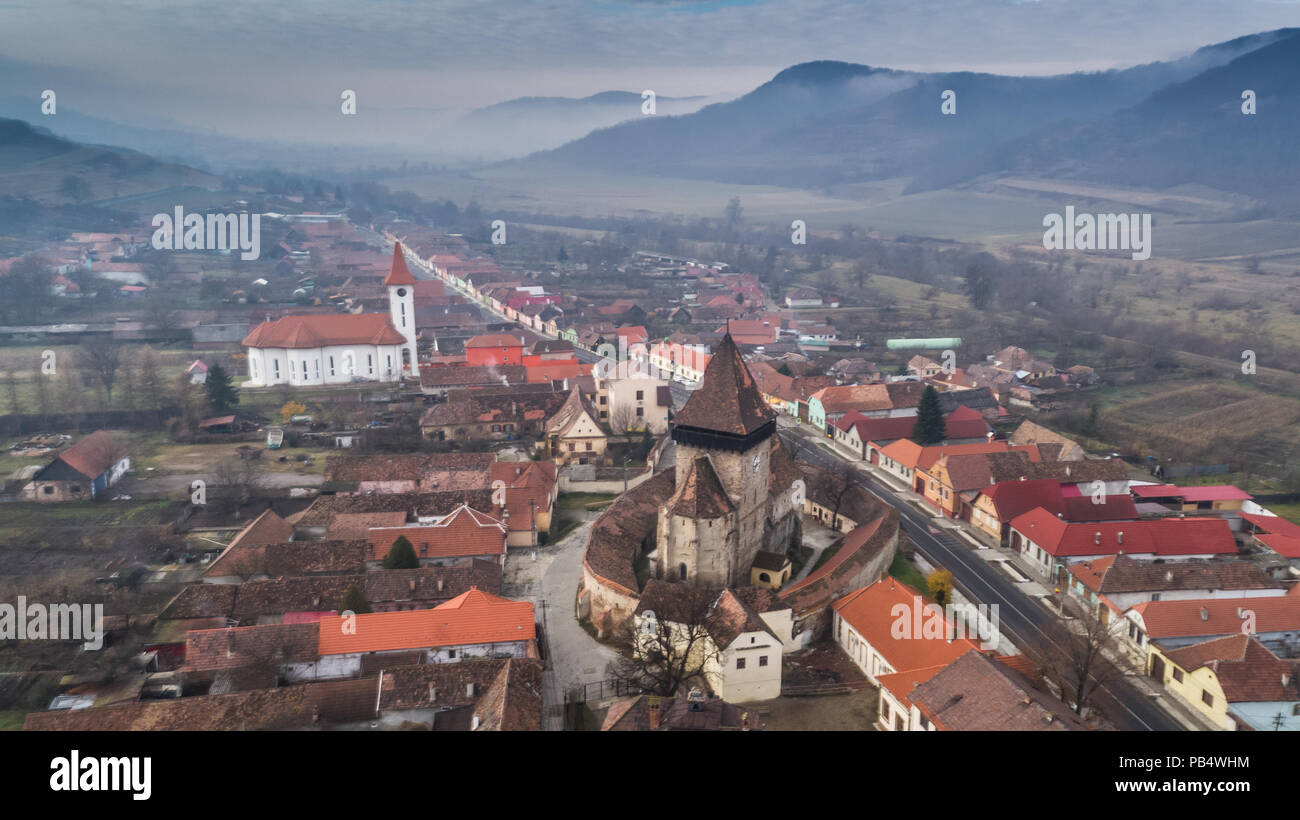 Axnte Sever chiesa fortificata. Transilvania, Romania Foto Stock