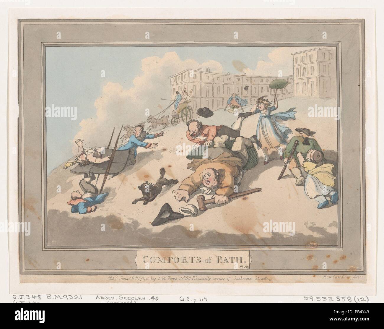 Comfort di bagno, piastra 12. Artista: Thomas Rowlandson (British, Londra Londra 1757-1827). Dimensioni: foglio: 7. × 9 3/16 in. (17,8 × 23,4 cm). Editore: Samuel William Fores (British, 1761-1838). Serie/Portfolio: comfort di una vasca da bagno. Data: Gennaio 6, 1798. Museo: Metropolitan Museum of Art di New York, Stati Uniti d'America. Foto Stock