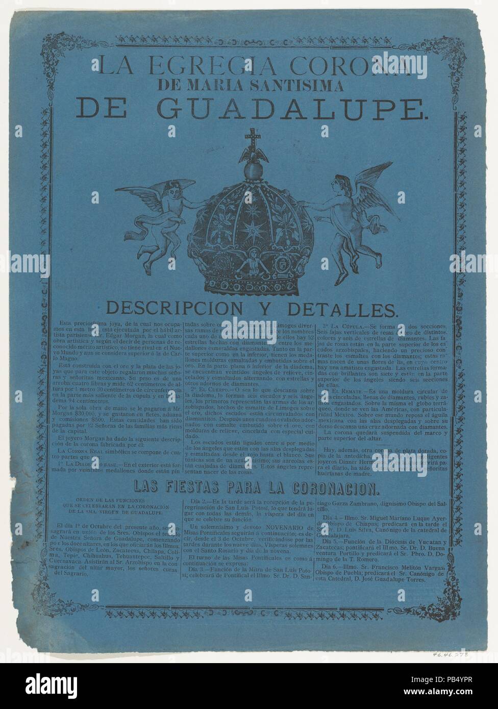 Broadsheet relative alla corona della Vergine di Guadalupe. Artista: ? José Guadalupe Posada (Messicano, 1851-1913). Dimensioni: foglio: 15 3/4 × 11 13/16 in. (40 × 30 cm). Editore: Antonio Vanegas Arroyo (1850-1917, Messicana). Data: ca. 1890-1910. Museo: Metropolitan Museum of Art di New York, Stati Uniti d'America. Foto Stock