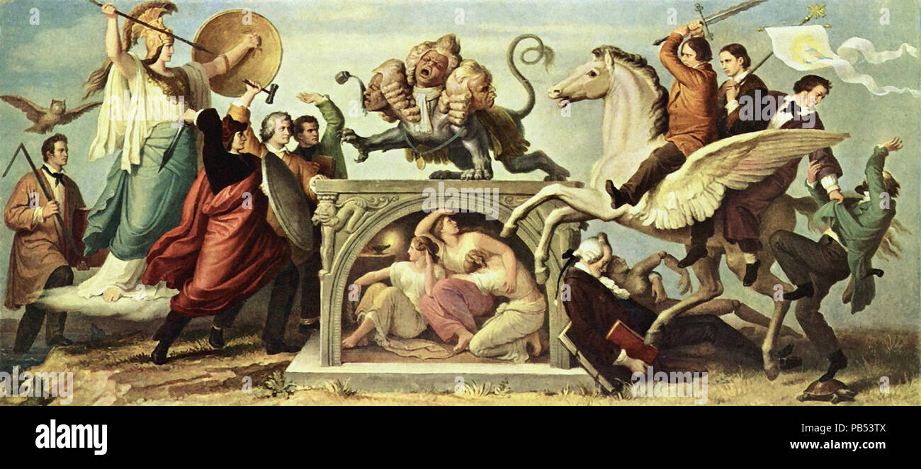 Kaulbach Wilhelm von - Entwücrfe Zu Fresken an der Neuen Pinakothek - Kampf gegen die Chimäre Der Perücckenzeit Foto Stock