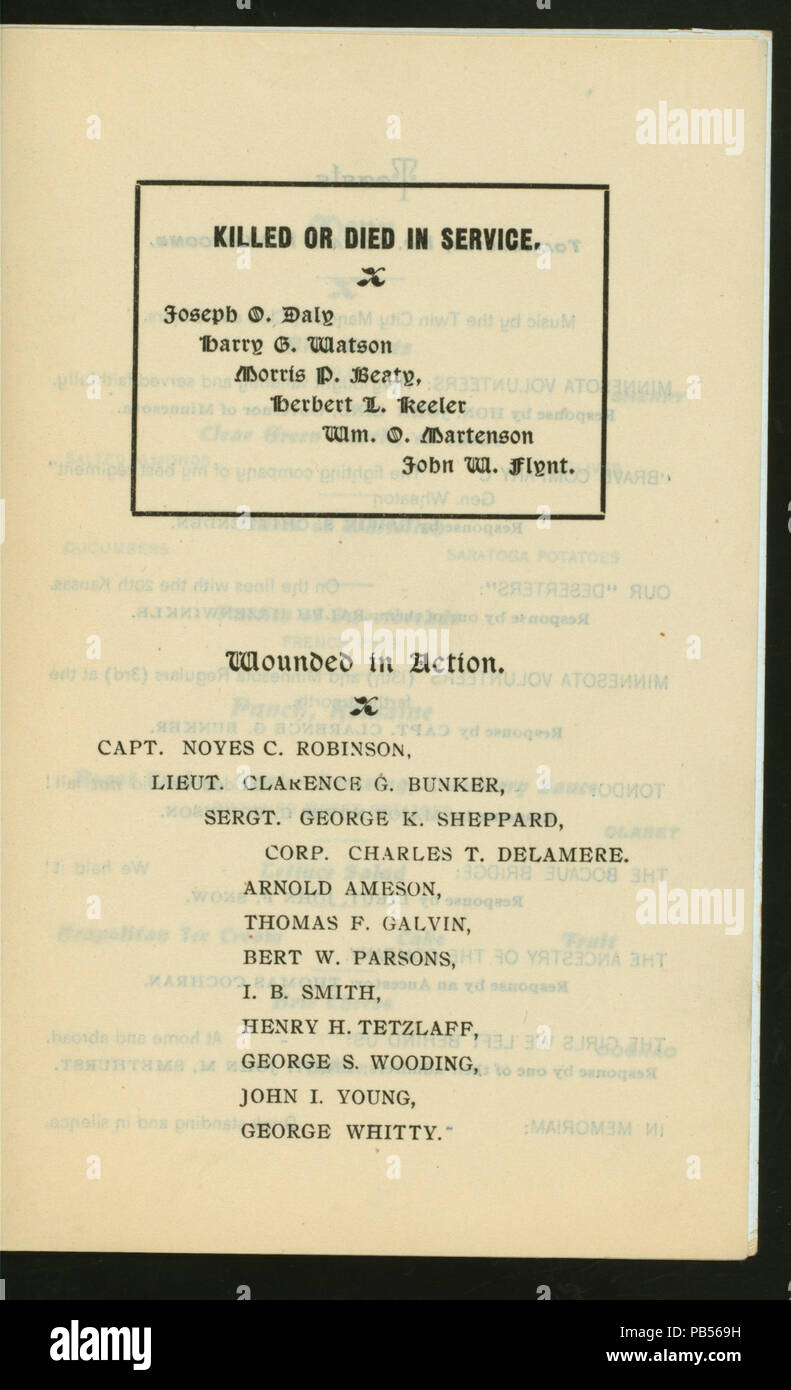 1248 LA RECEPTION &AMP; banchetto al tredicesimo MINNESOTA U.S.V. (Detenute da) Membri &AMP; EX-MEMBRI DEL C. CO. 1ST REG'T N.G.S.M. (A) "Merchants Hotel, ST. PAUL, MN" (HOTEL;) (NYPL ADE-271822-4000006455) Foto Stock