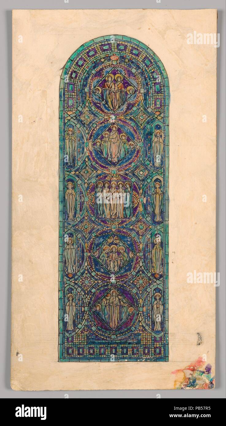 Design per 'angeli di Lode' finestra. Artista: Louis Comfort Tiffany (American, New York 1848-1933 New York). Cultura: American. Dimensioni: complessivo: 21 5/8 x 11 1/16 in. (54,9 x 28,1 cm) Design: 17 13/16 x 5 15/16 in. (45,2 x 15,1 cm). Autore: Possibilmente vetro Tiffany e azienda di decorazione (American, 1892-1902); eventualmente vetro Tiffany Company (1885-92). Data: fine XIX-inizio XX secolo. Museo: Metropolitan Museum of Art di New York, Stati Uniti d'America. Foto Stock