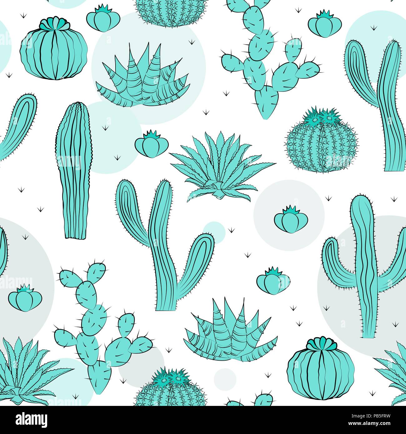 Disegnato a mano ornamento succulenti. Illustrazione Vettoriale. Modello senza cuciture con cactus, agave e opuntia. Illustrazione vettoriale di un cactus isolato su un wh Illustrazione Vettoriale